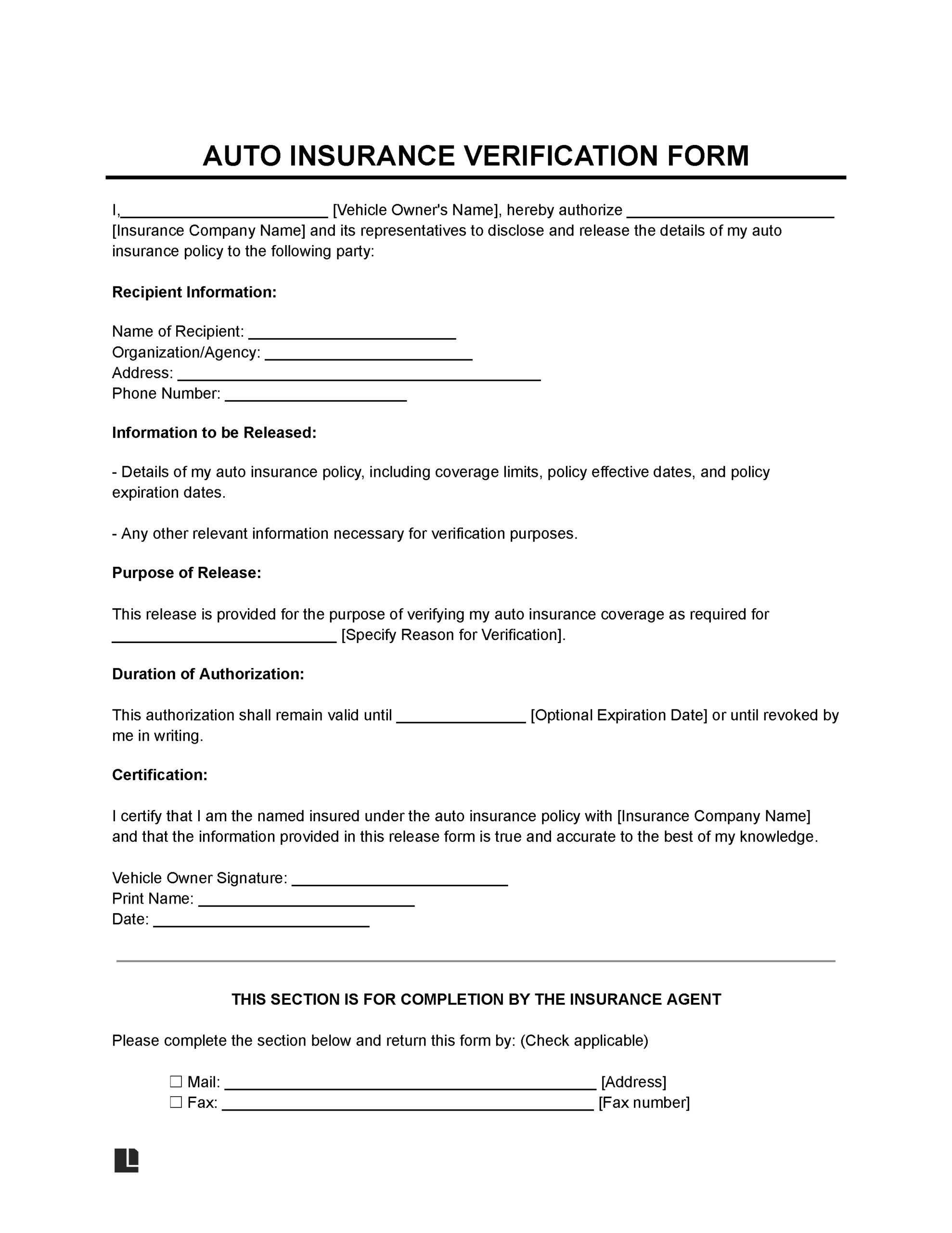 Free Auto Insurance Verification Form Template PDF Word Free Auto Insurance Verification Form Template PDF Word