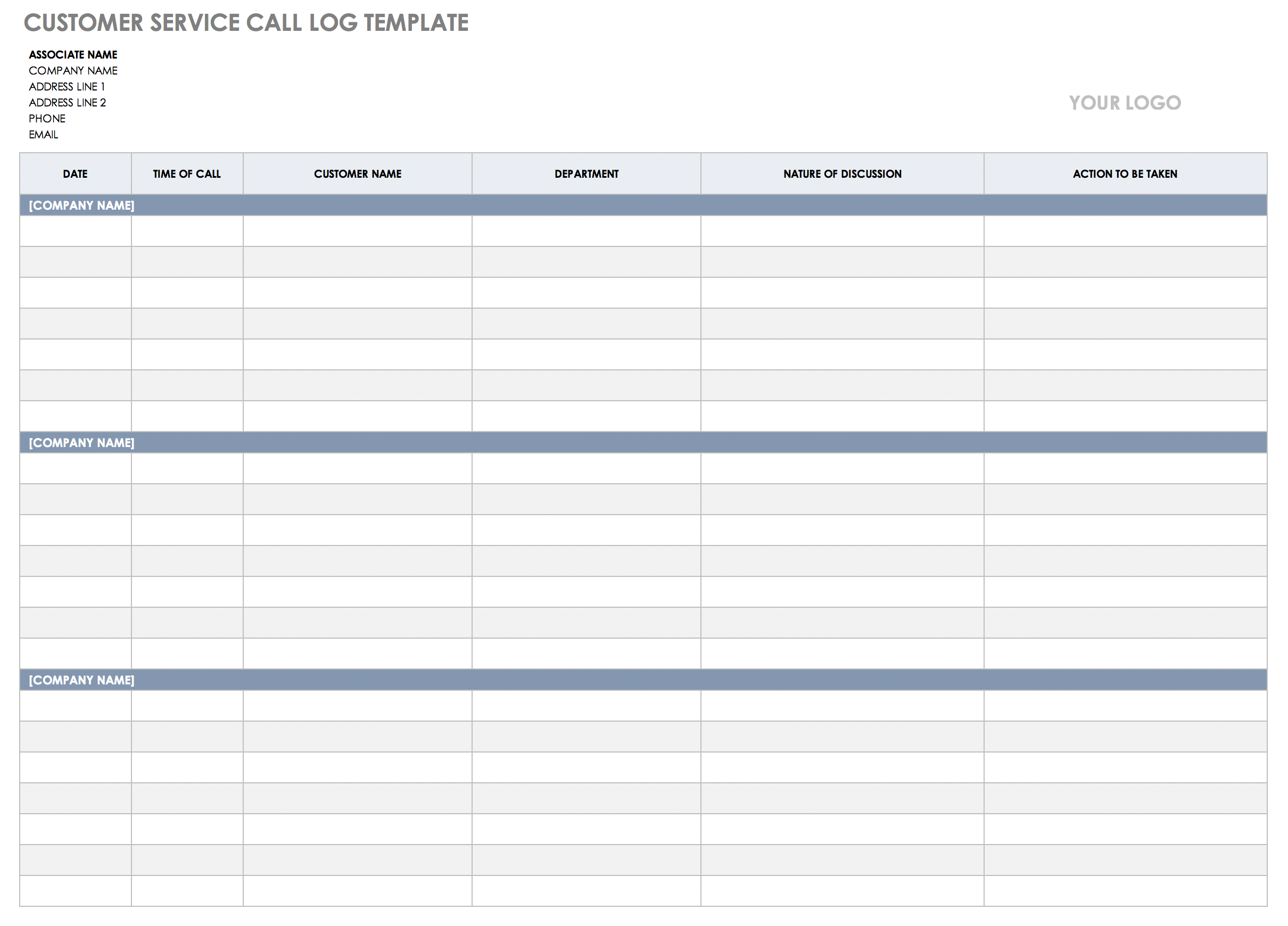 Free Call Log Templates Smartsheet