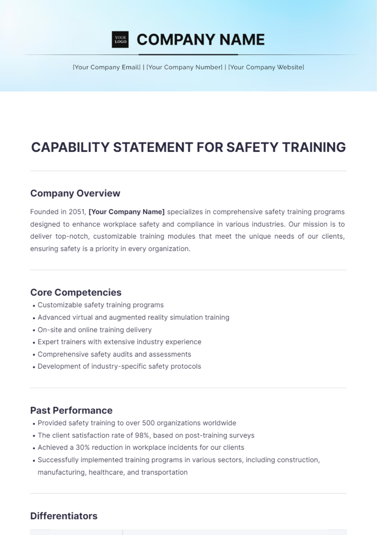 Free Capability Statement For Safety Training Template To Edit Online