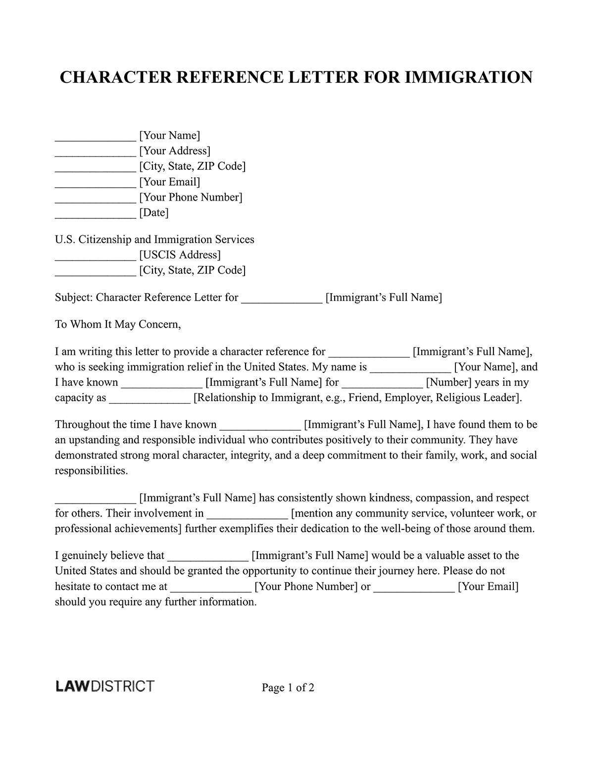 Free Character Reference Letter For Immigration Lawdistrict Free Character Reference Letter For Immigration Lawdistrict