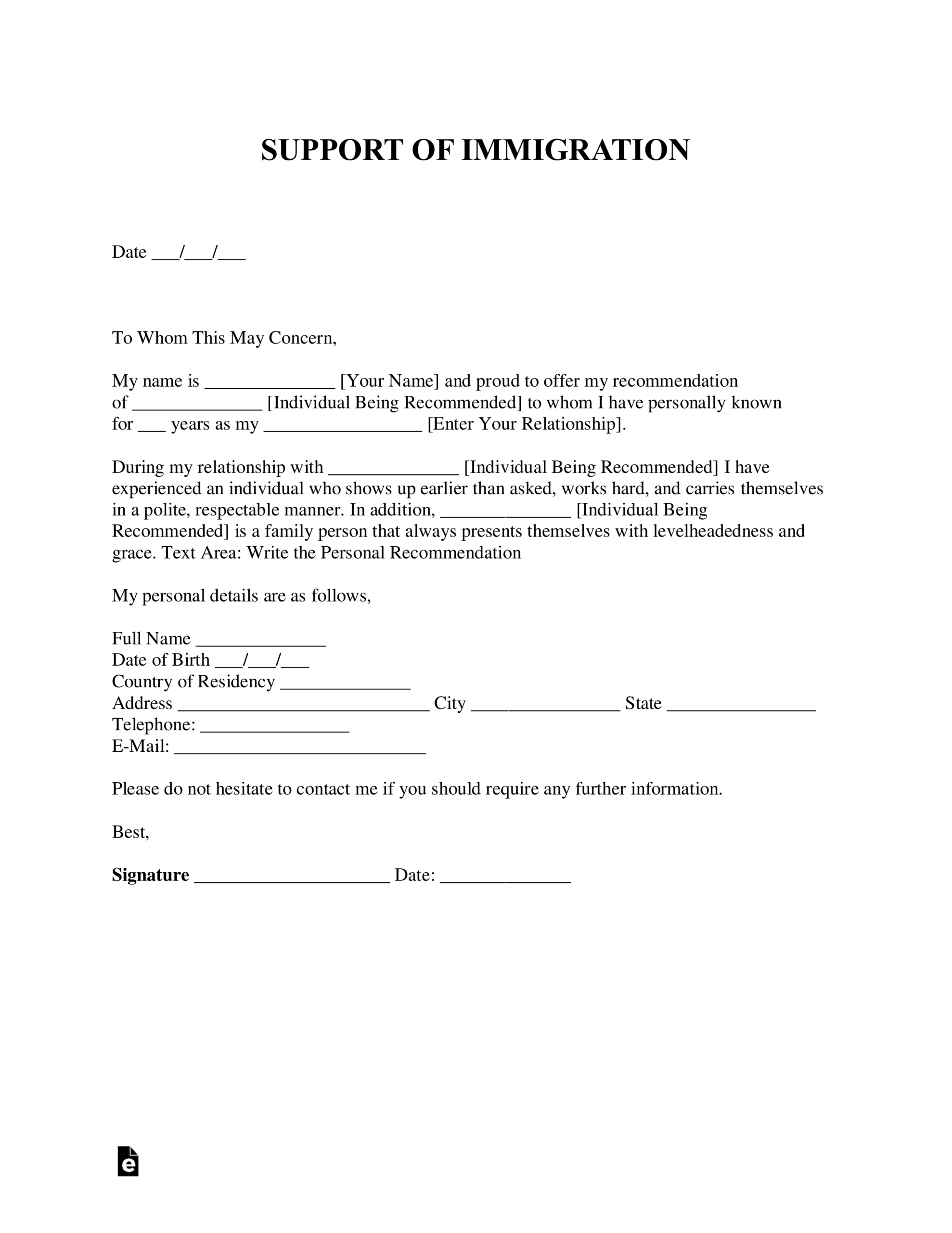 Free Character Reference Letter For Immigration Template PDF Word EForms Free Character Reference Letter For Immigration Template PDF Word EForms