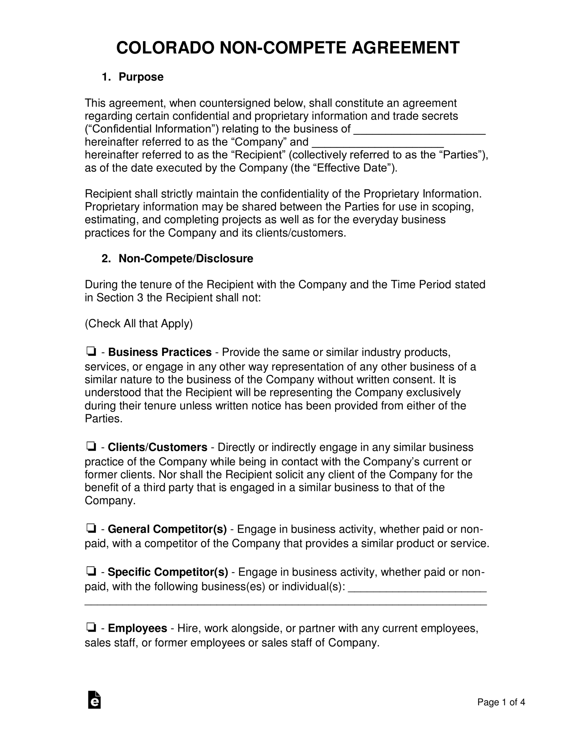 non compete agreement template