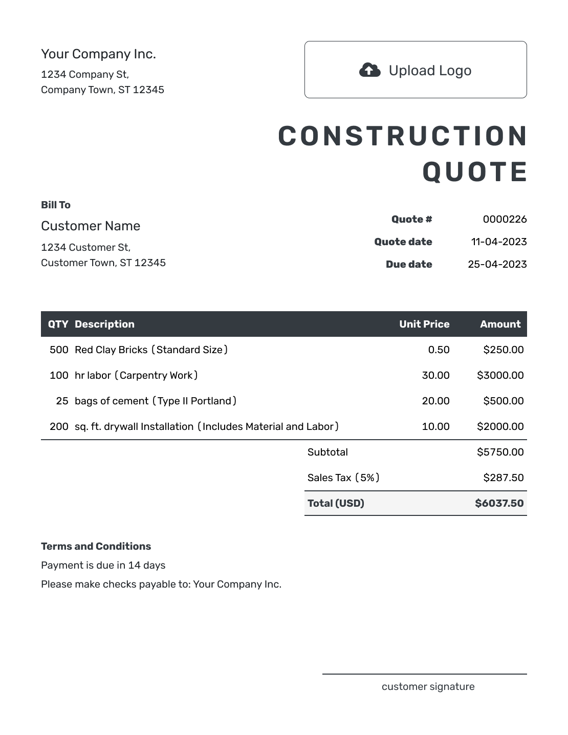 Free Construction Quote Template Docelf