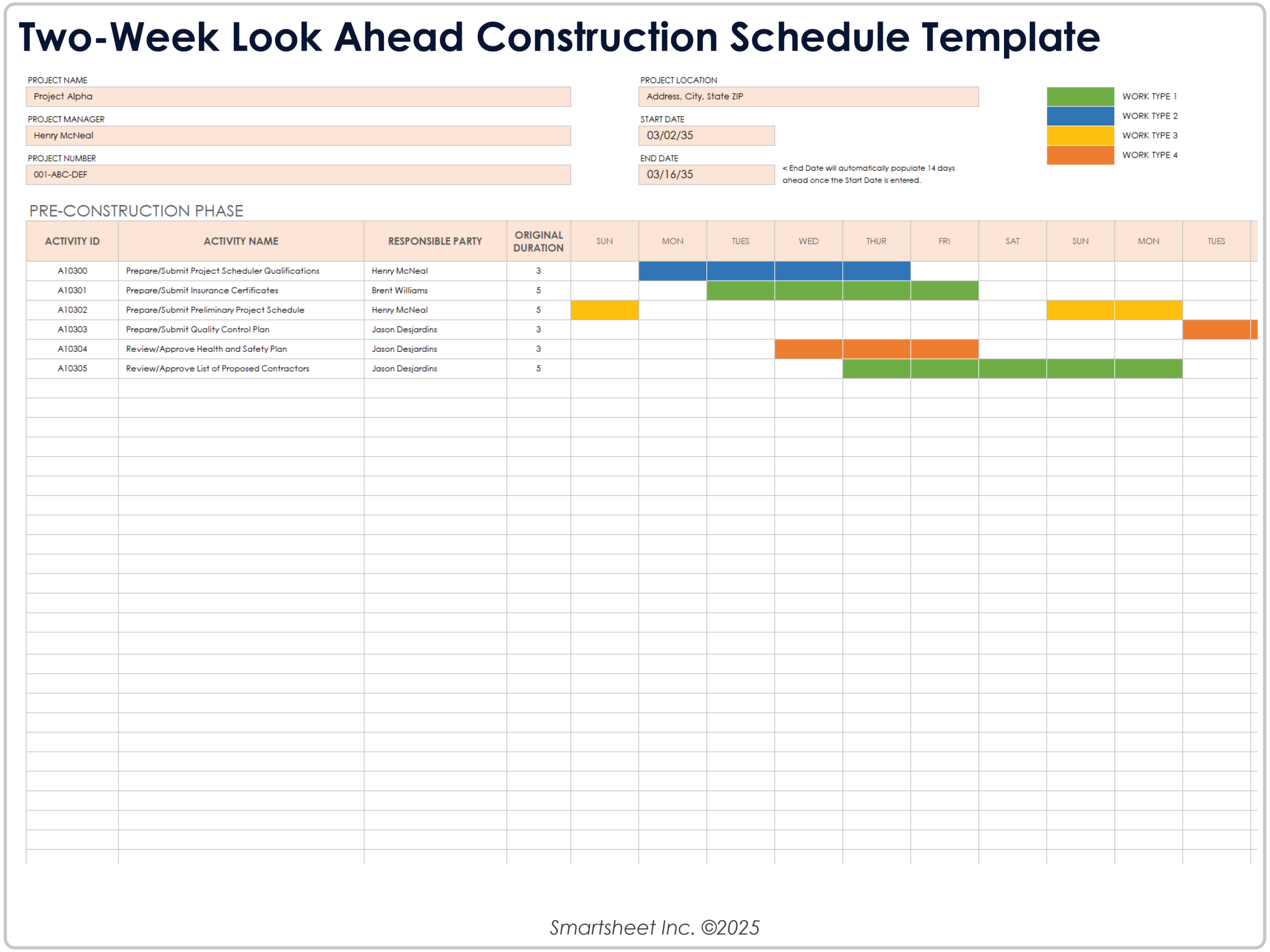 construction schedule template