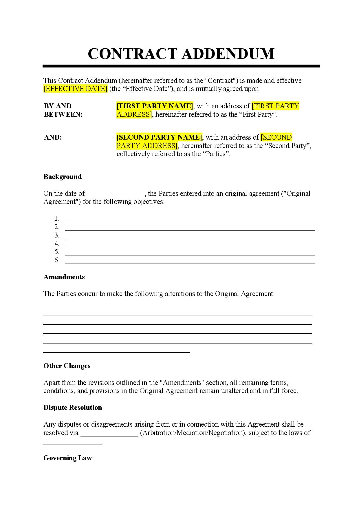 Free Contract Addendum Template PDF Word Free Contract Addendum Template PDF Word