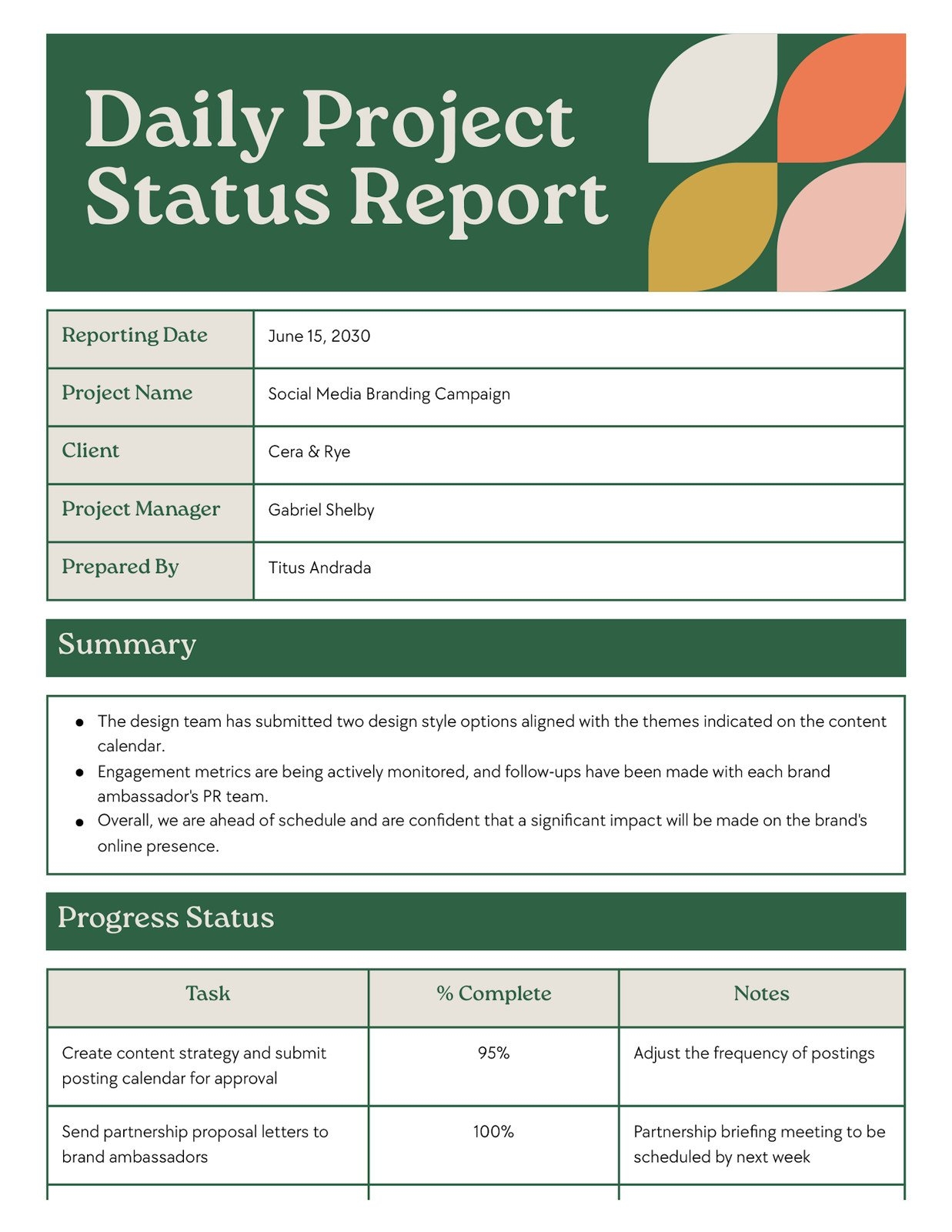project status report template word project status report template word