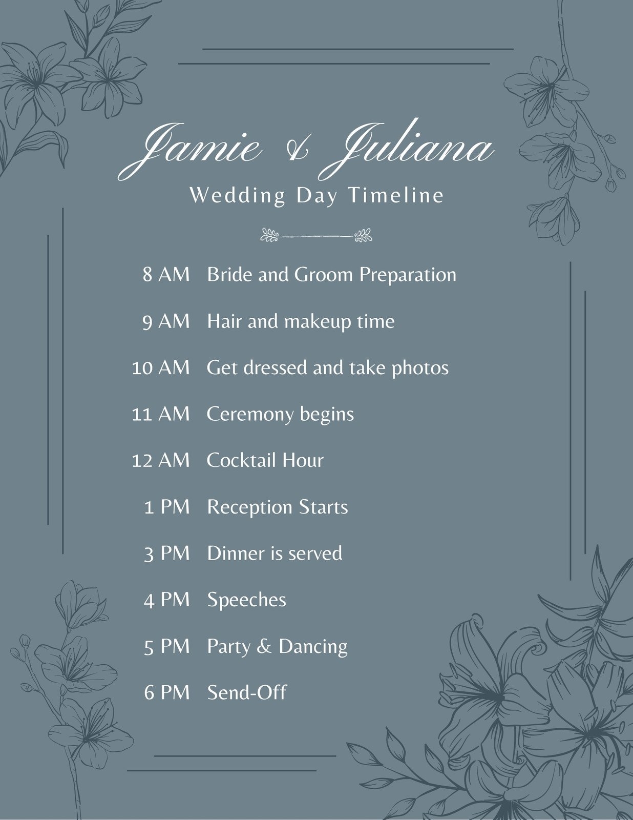 Free Custom Printable Wedding Timeline Planner Templates Canva