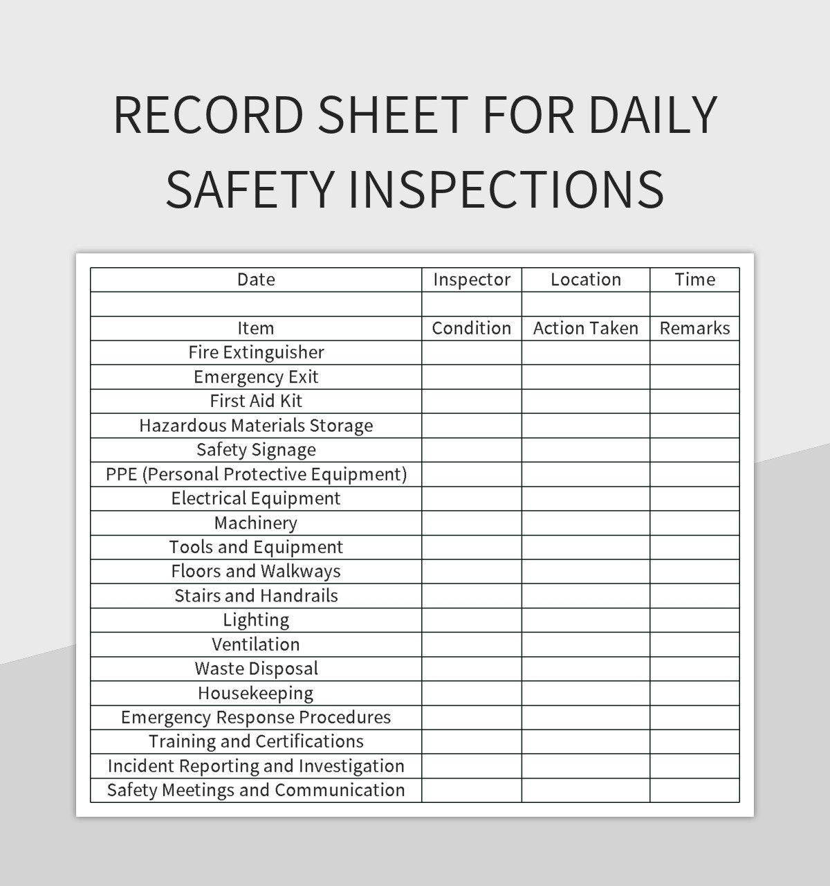 Free Daily Safety Inspection Templates For Google Sheets And Microsoft Excel Slidesdocs