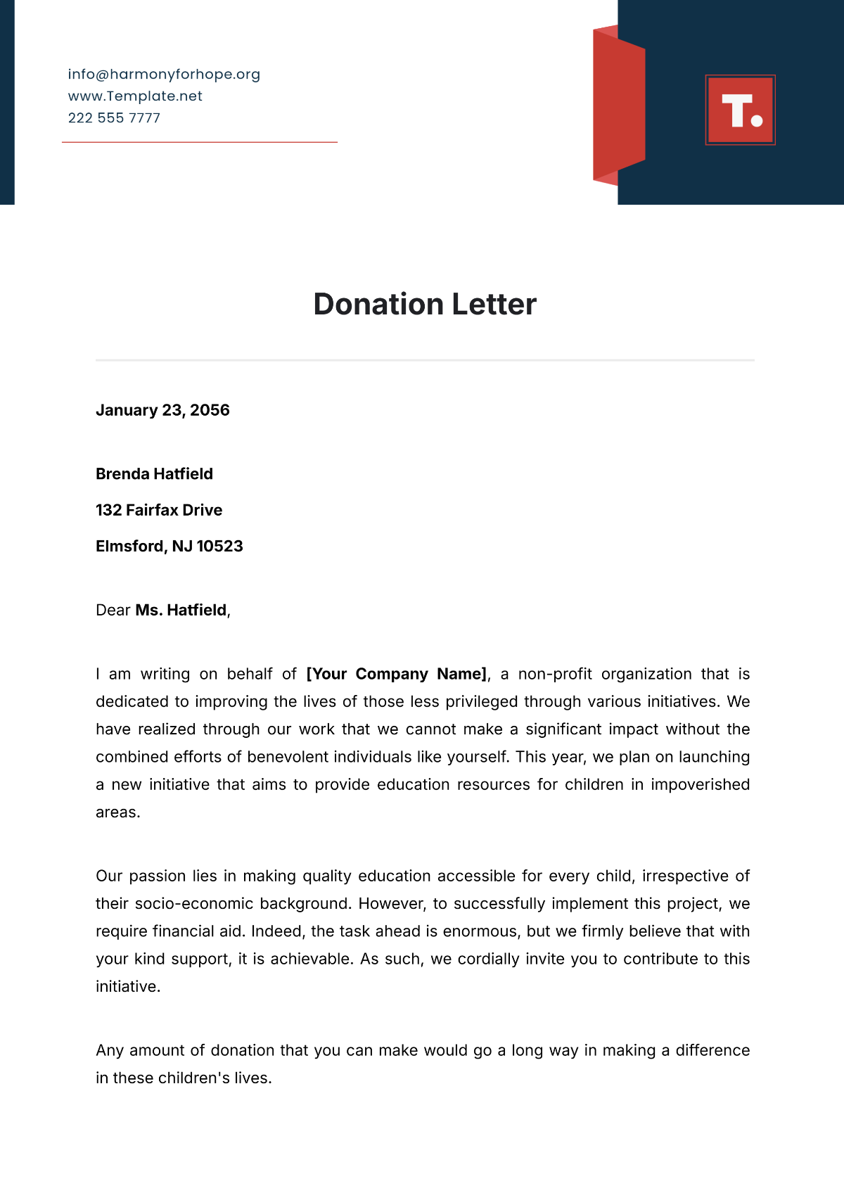 Free Donation Letter Templates Editable And Printable