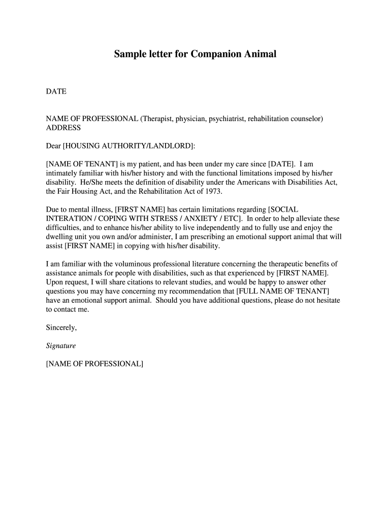 Free Emotional Support Animal Letter Pdf Fill Out Sign Online DocHub