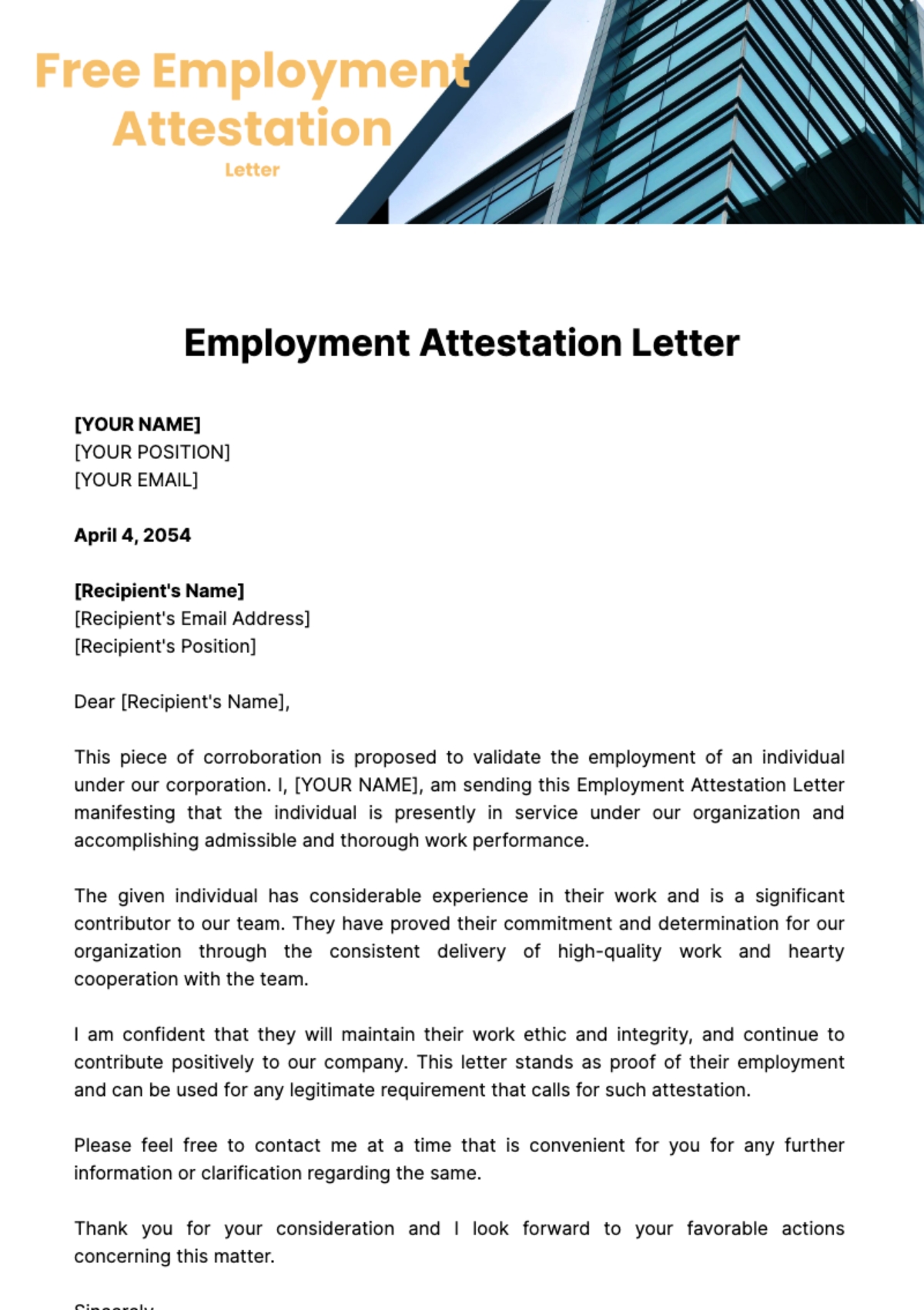 Free Employment Attestation Letter Template To Edit Online