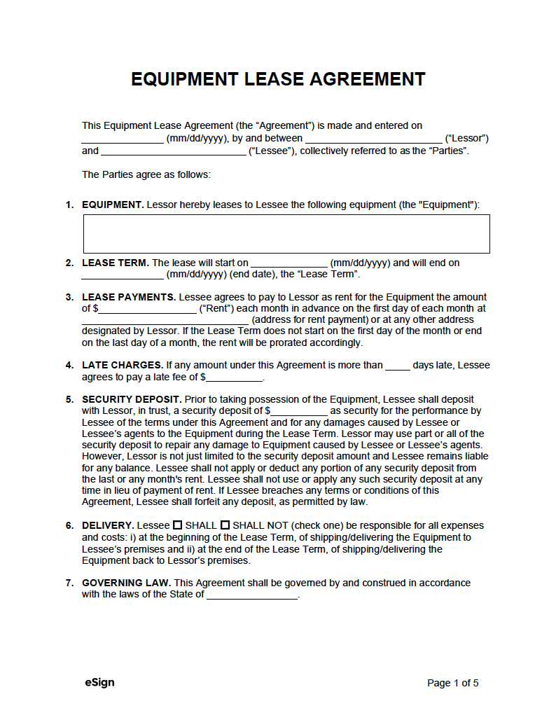 equipment rental contract template equipment rental contract template