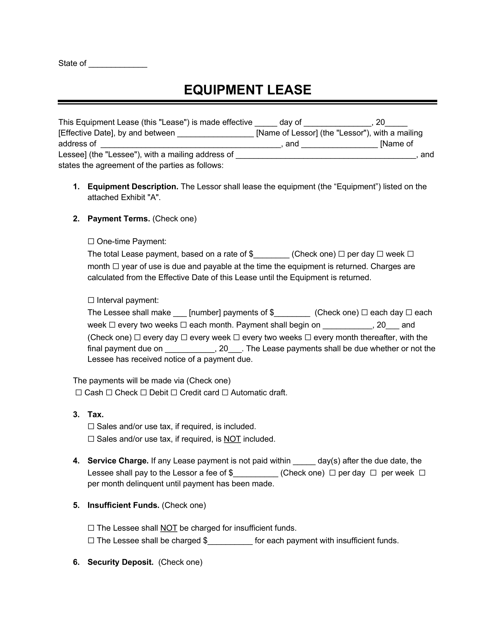 Free Equipment Lease Agreement Template PDF Word Free Equipment Lease Agreement Template PDF Word