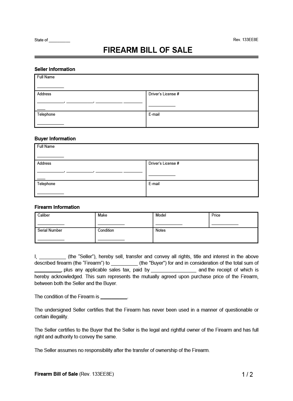 Free Firearm Gun Bill Of Sale Form Legal Templates Free Firearm Gun Bill Of Sale Form Legal Templates