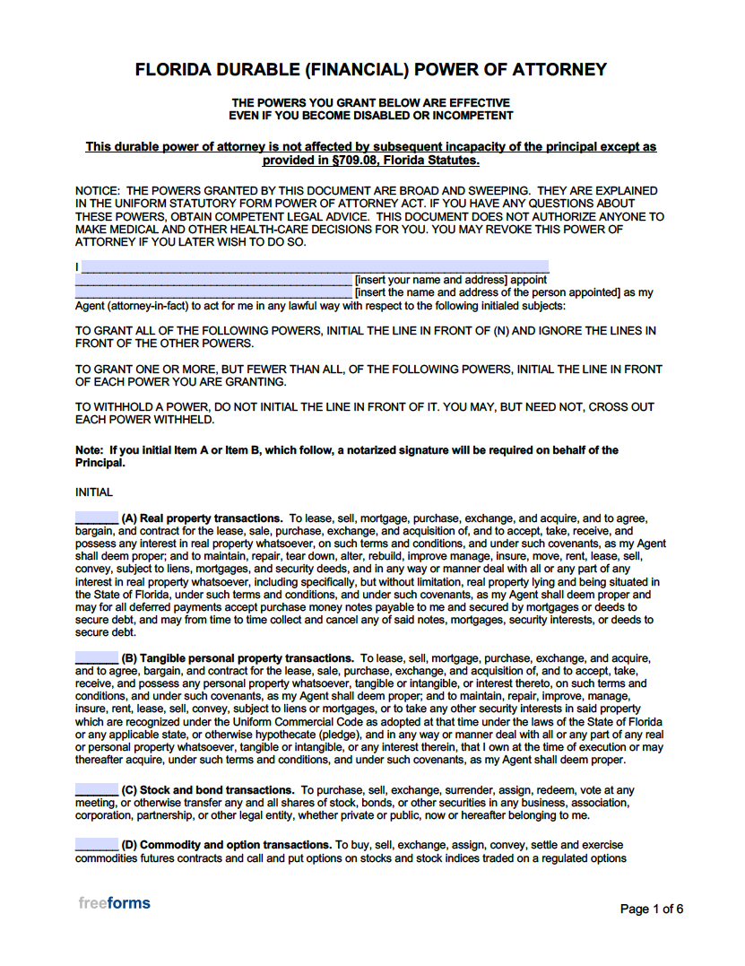 Free Florida Durable Financial Power Of Attorney Form PDF Word Free Florida Durable Financial Power Of Attorney Form PDF Word