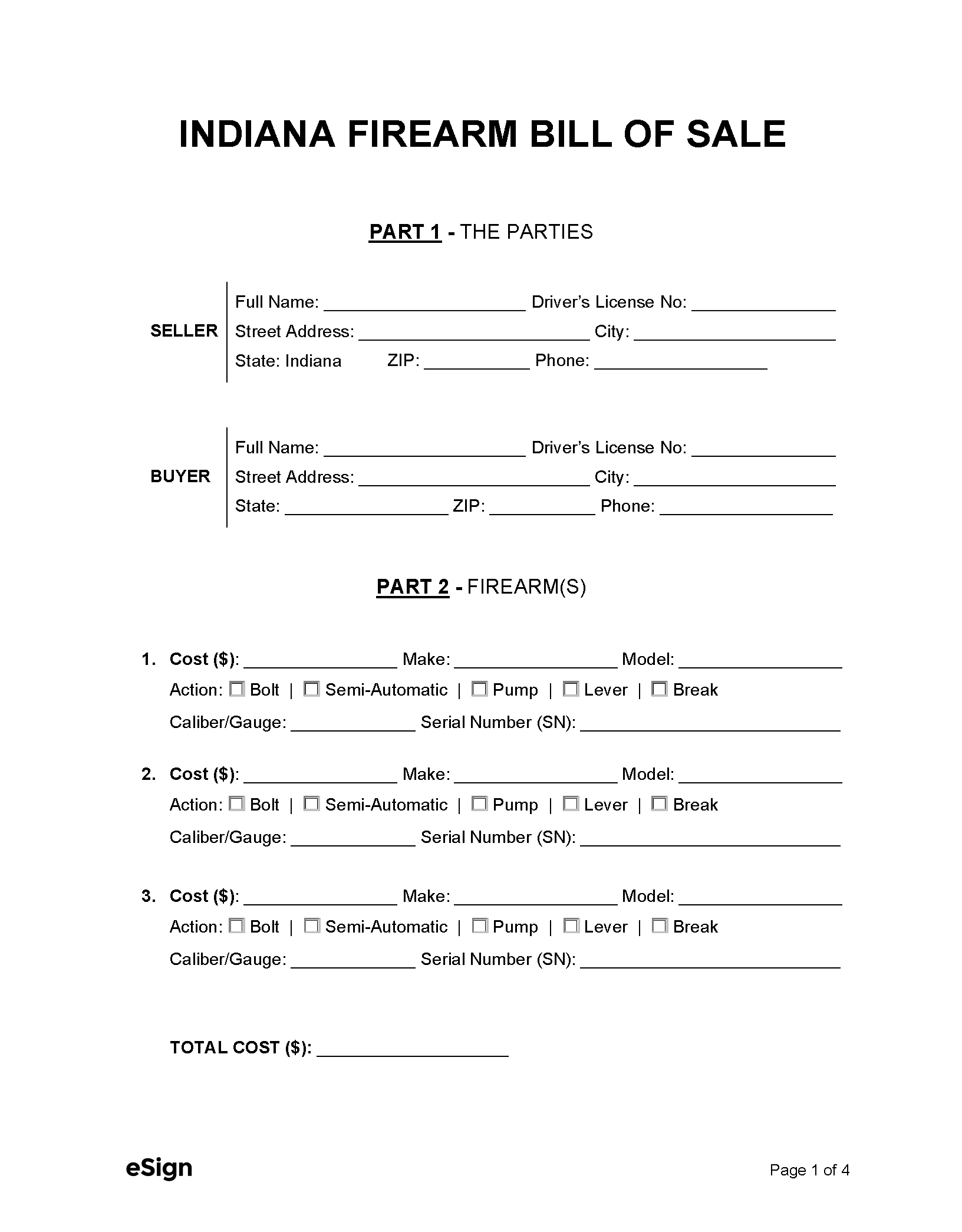 Free Indiana Firearm Bill Of Sale Form PDF Word Free Indiana Firearm Bill Of Sale Form PDF Word