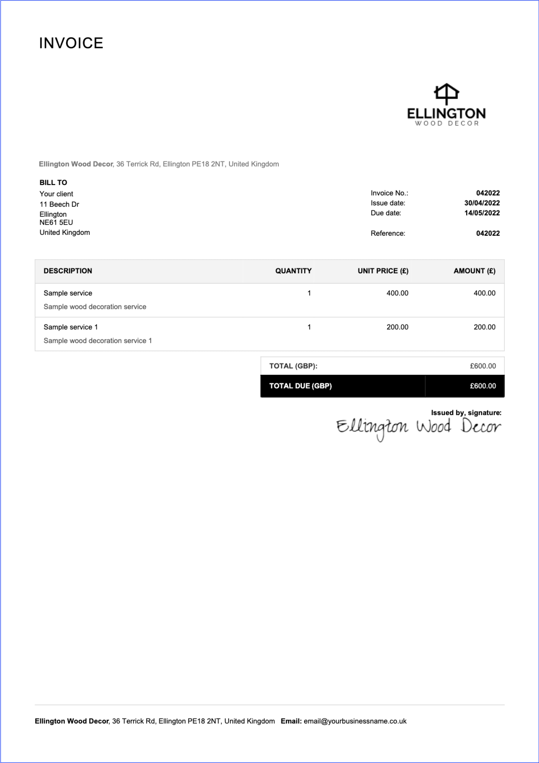 Free Invoice Templates For Freelancers Billdu