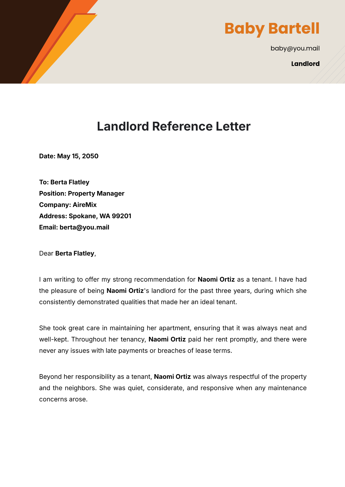 Free Landlord Reference Letter Template To Edit Online