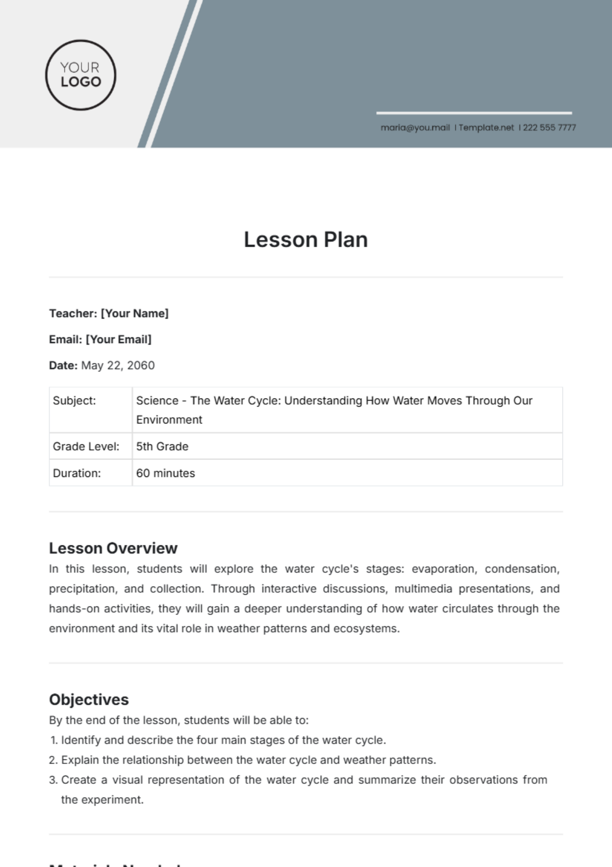 Free Lesson Plan Template To Edit Online