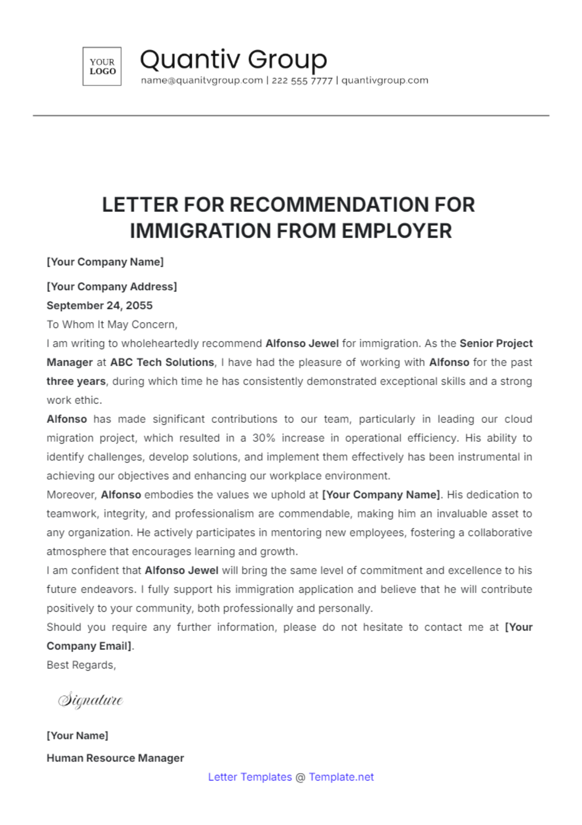 Free Letter Of Recommendation For Immigration From Employer Template To Edit Online
