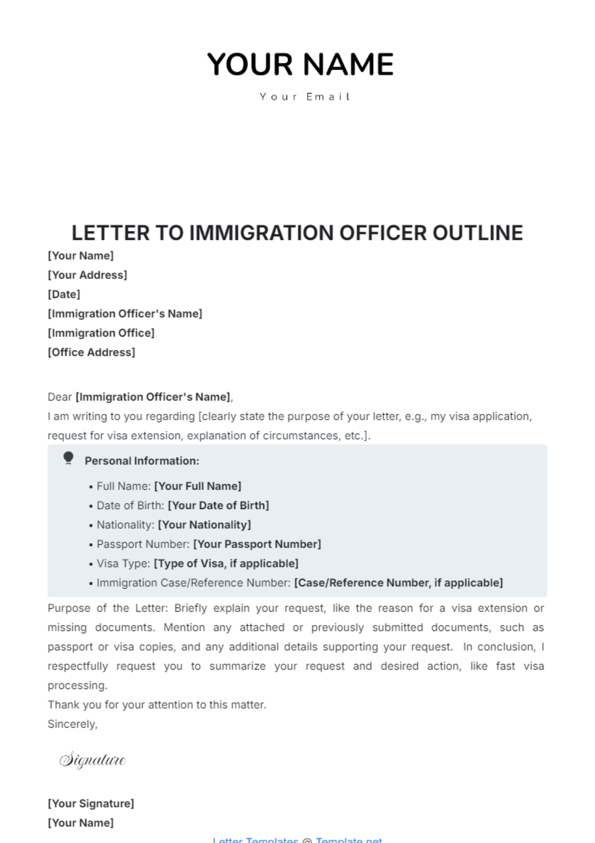 immigration letter template