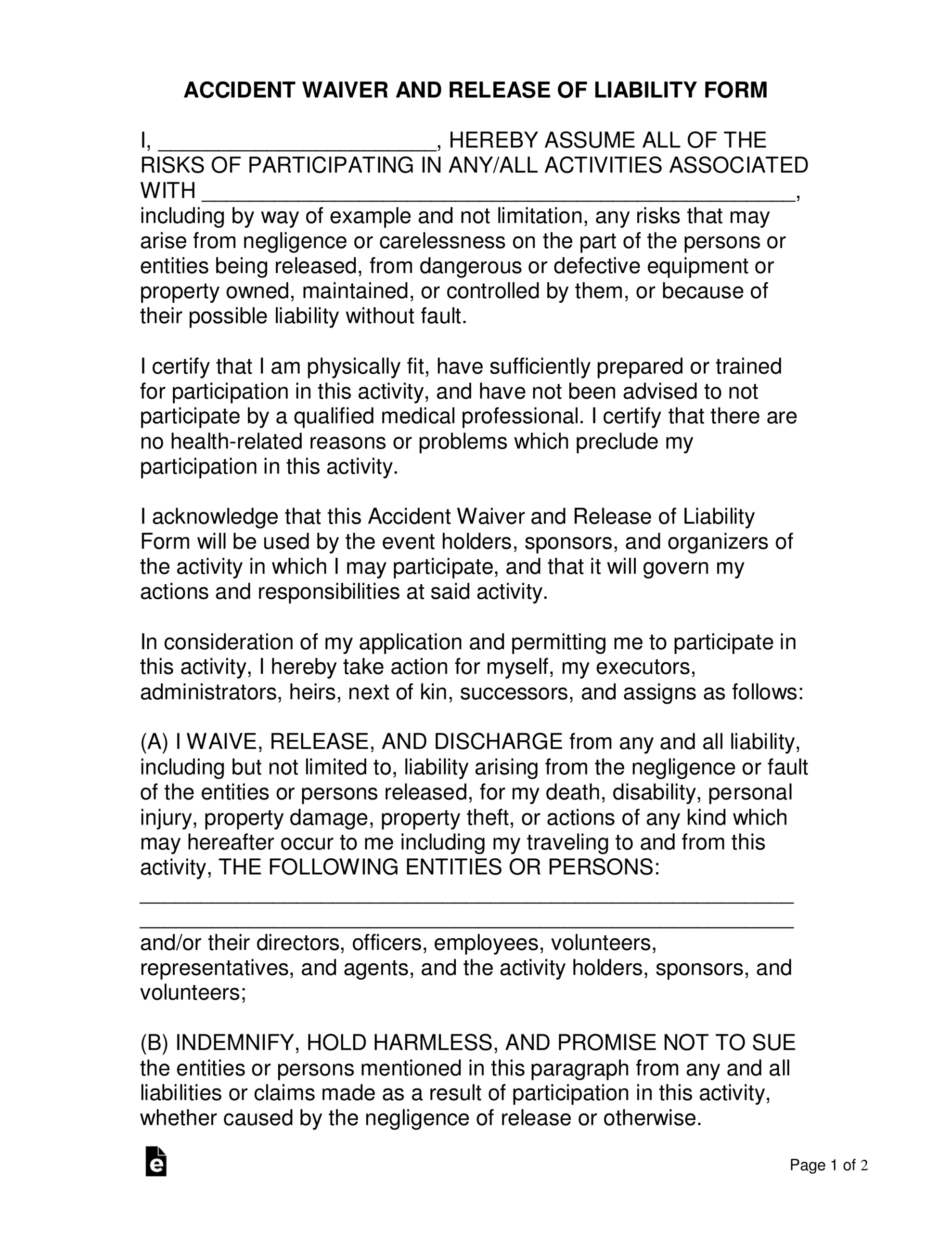 liability waiver template