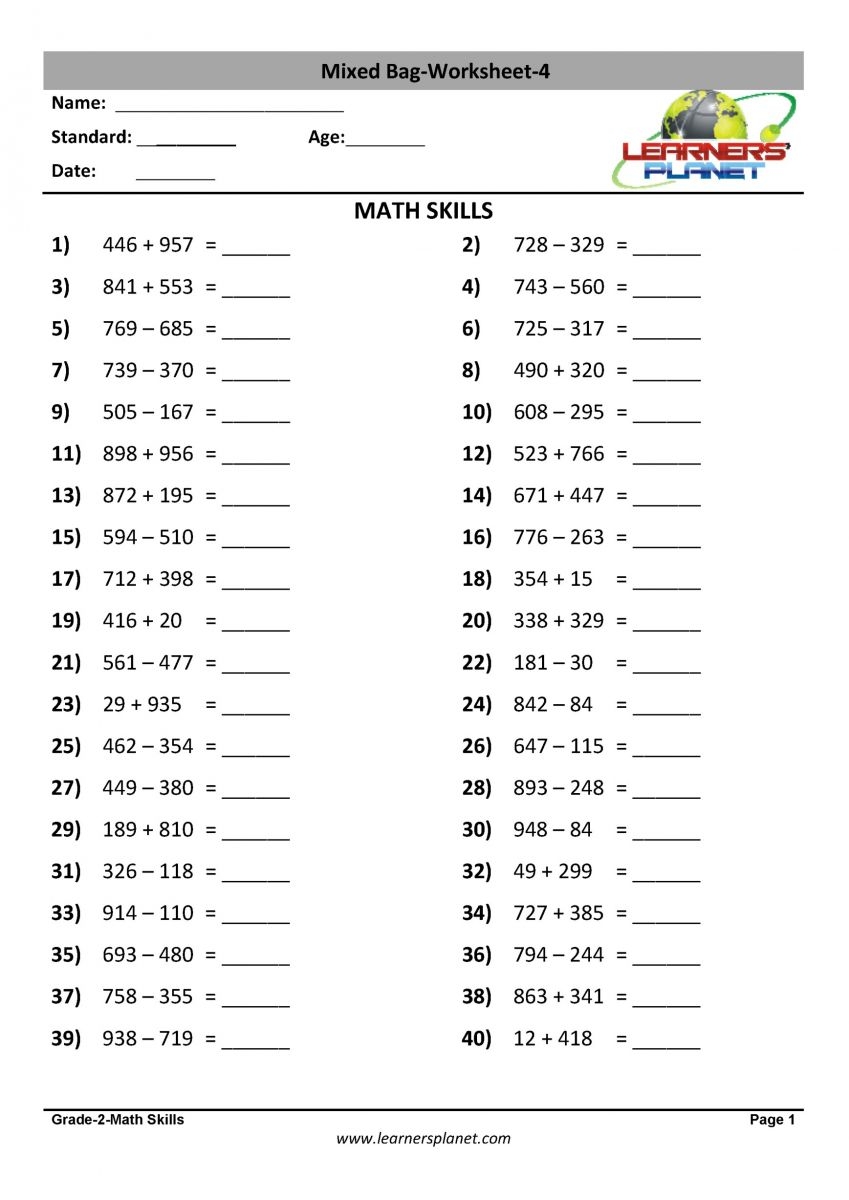class 2 maths worksheet
