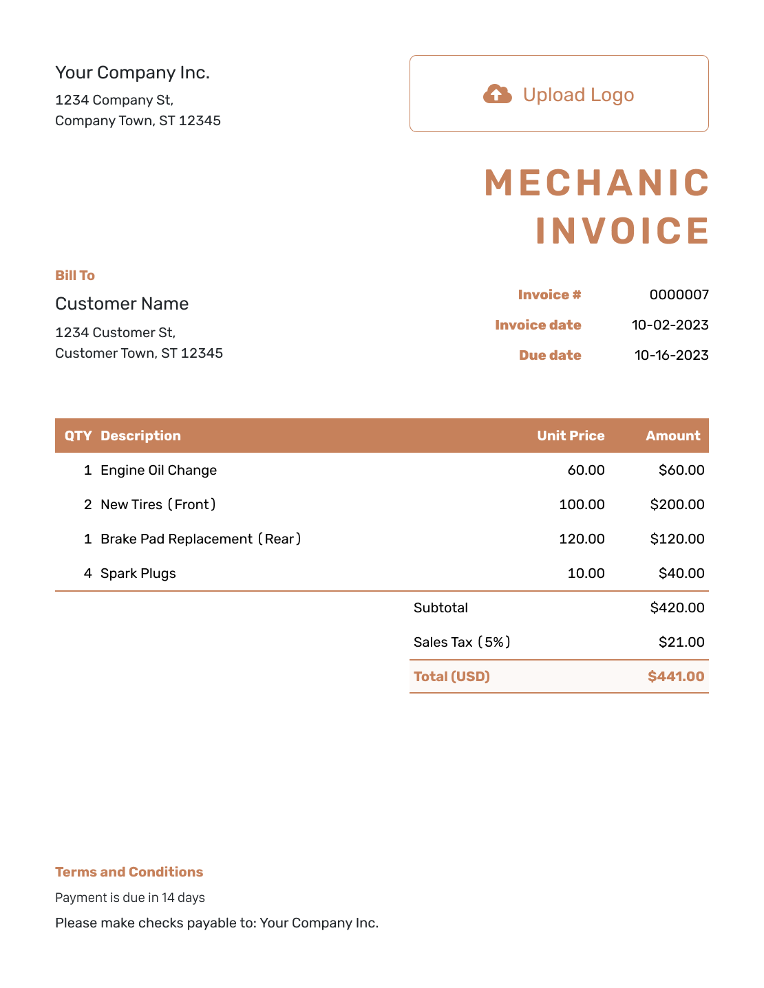 Free Mechanic Invoice Template Docelf