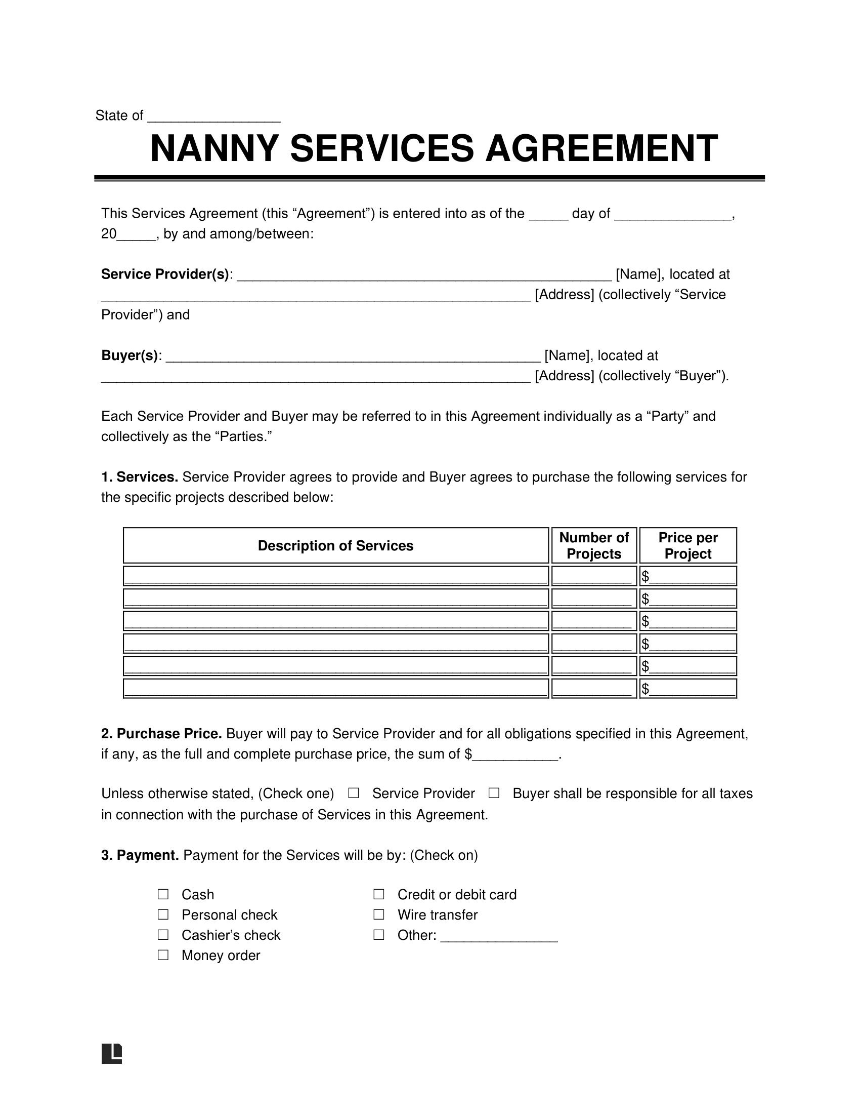 Free Nanny Contract Template Sample Agreement