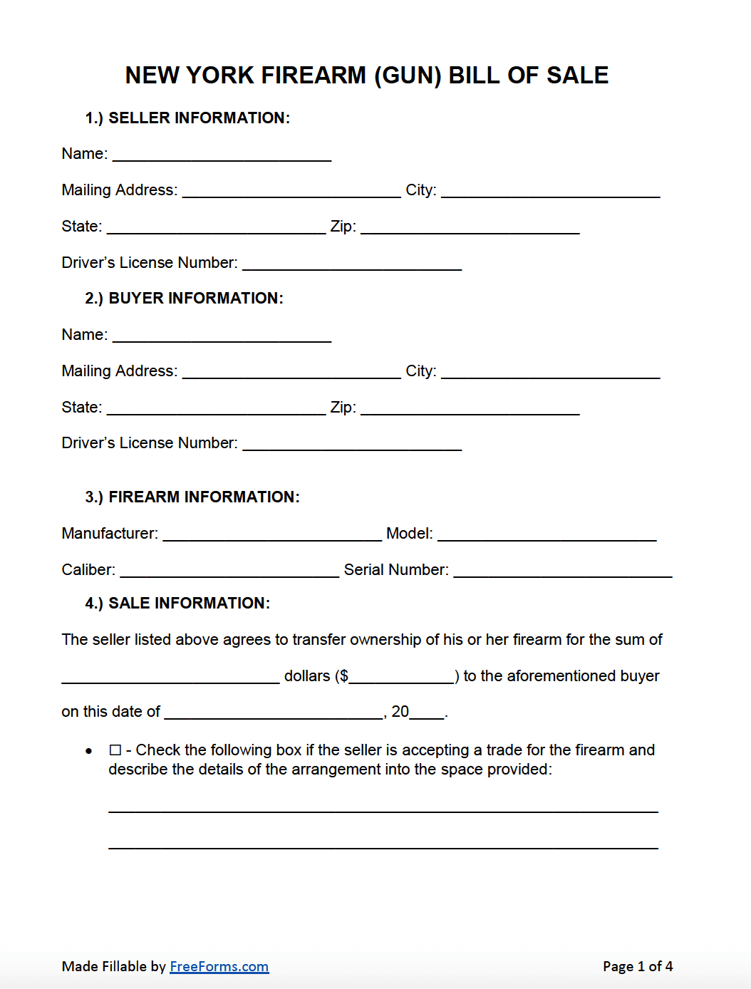 firearm bill of sale template