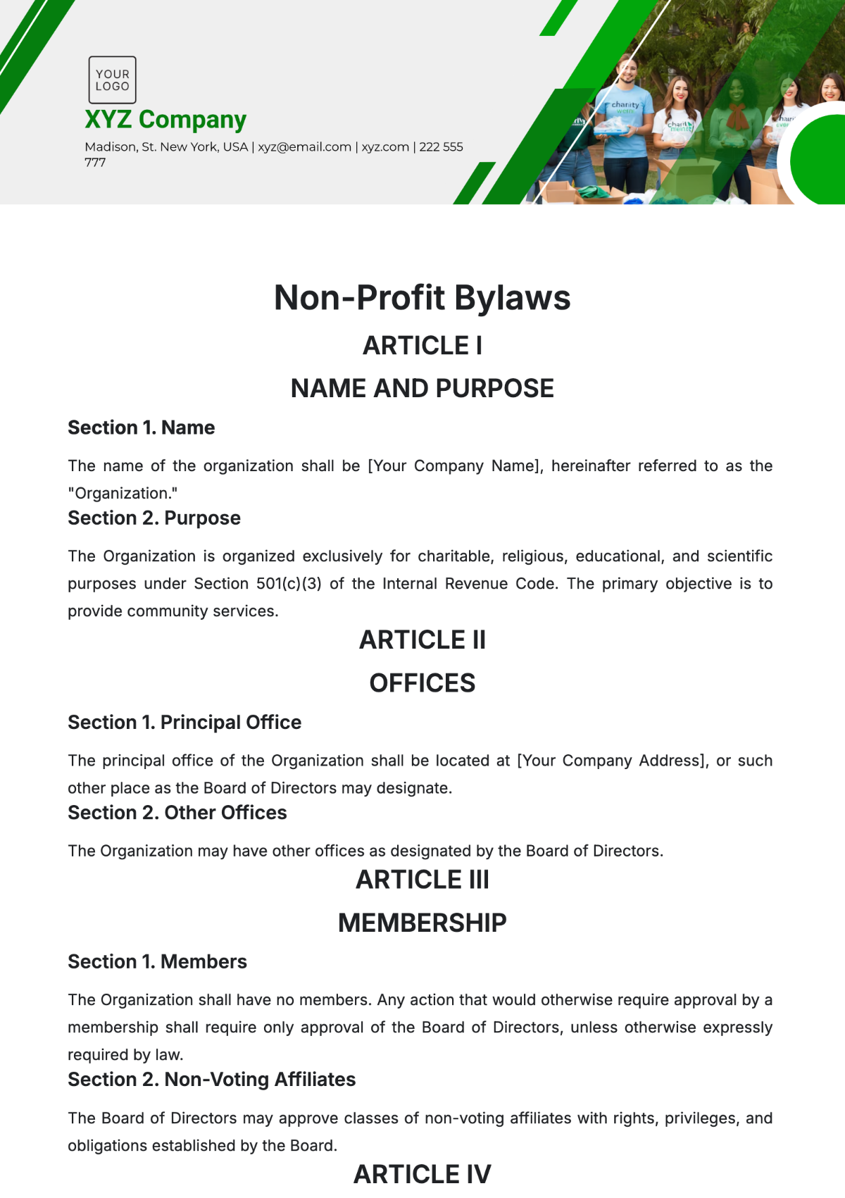 Free Non Profit Bylaws Template To Edit Online