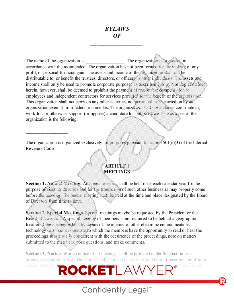 Free Nonprofit Bylaws Template FAQs Rocket Lawyer