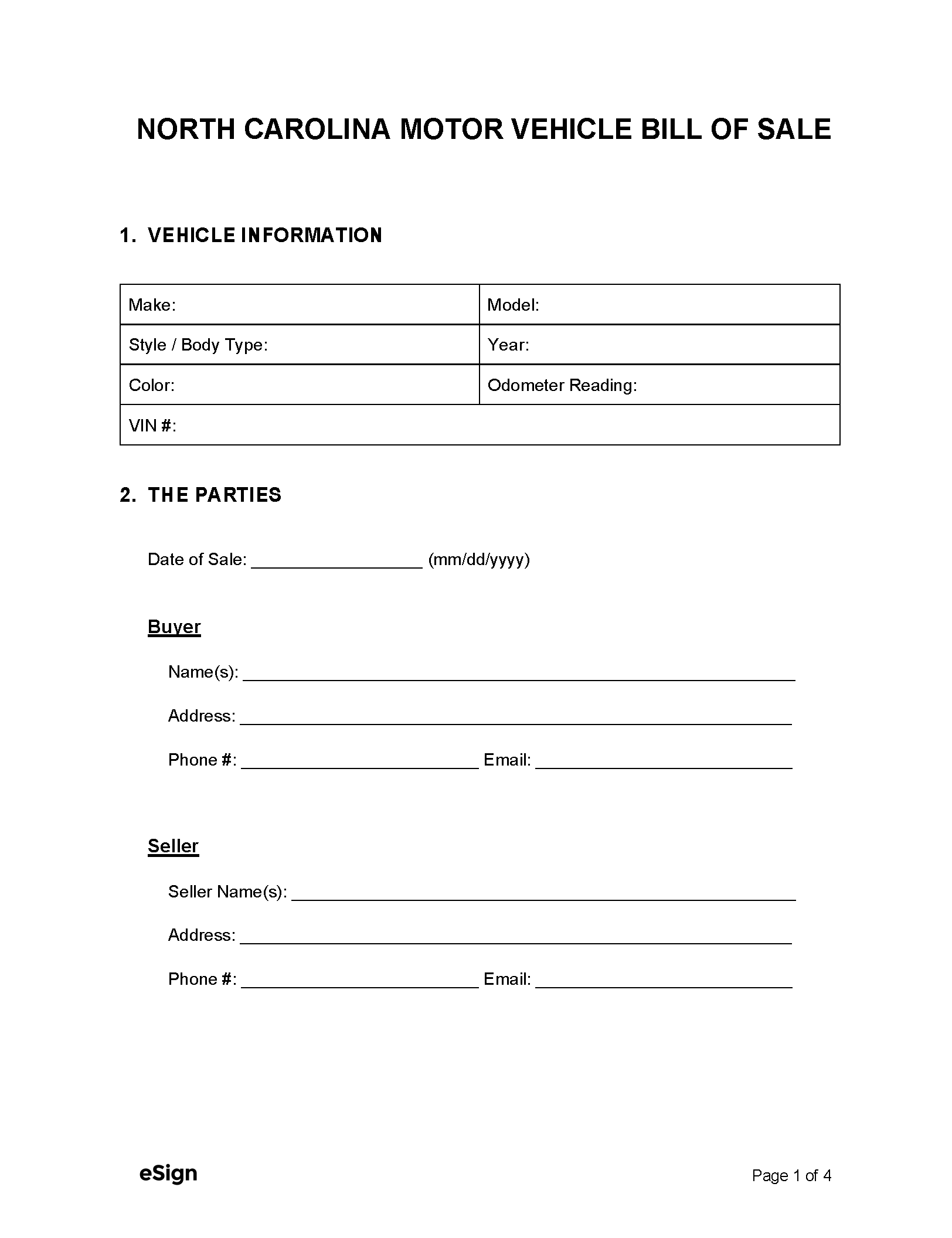 Free North Carolina Bill Of Sale Forms PDF Word Free North Carolina Bill Of Sale Forms PDF Word