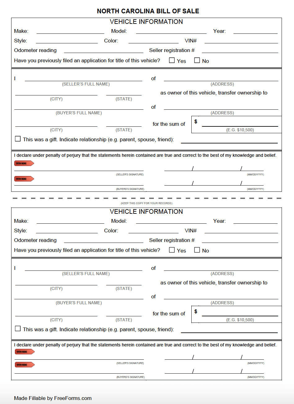 Free North Carolina Bill Of Sale Forms PDF Free North Carolina Bill Of Sale Forms PDF