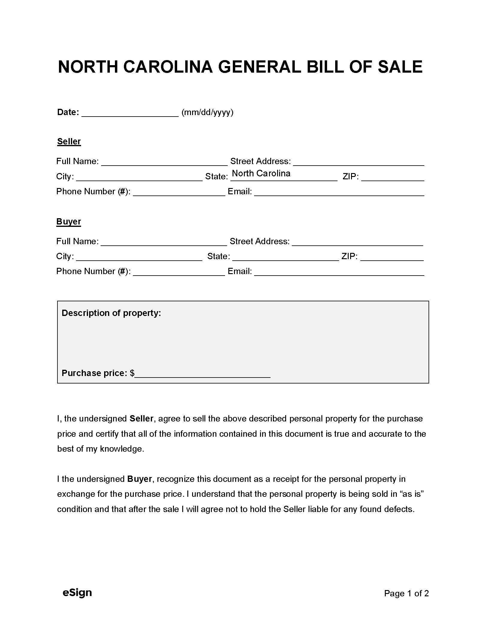 bill of sale template nc bill of sale template nc