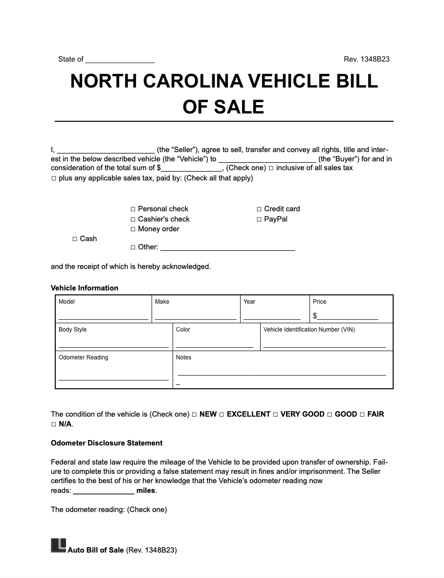 Free North Carolina Vehicle Bill Of Sale Template PDF Word Free North Carolina Vehicle Bill Of Sale Template PDF Word