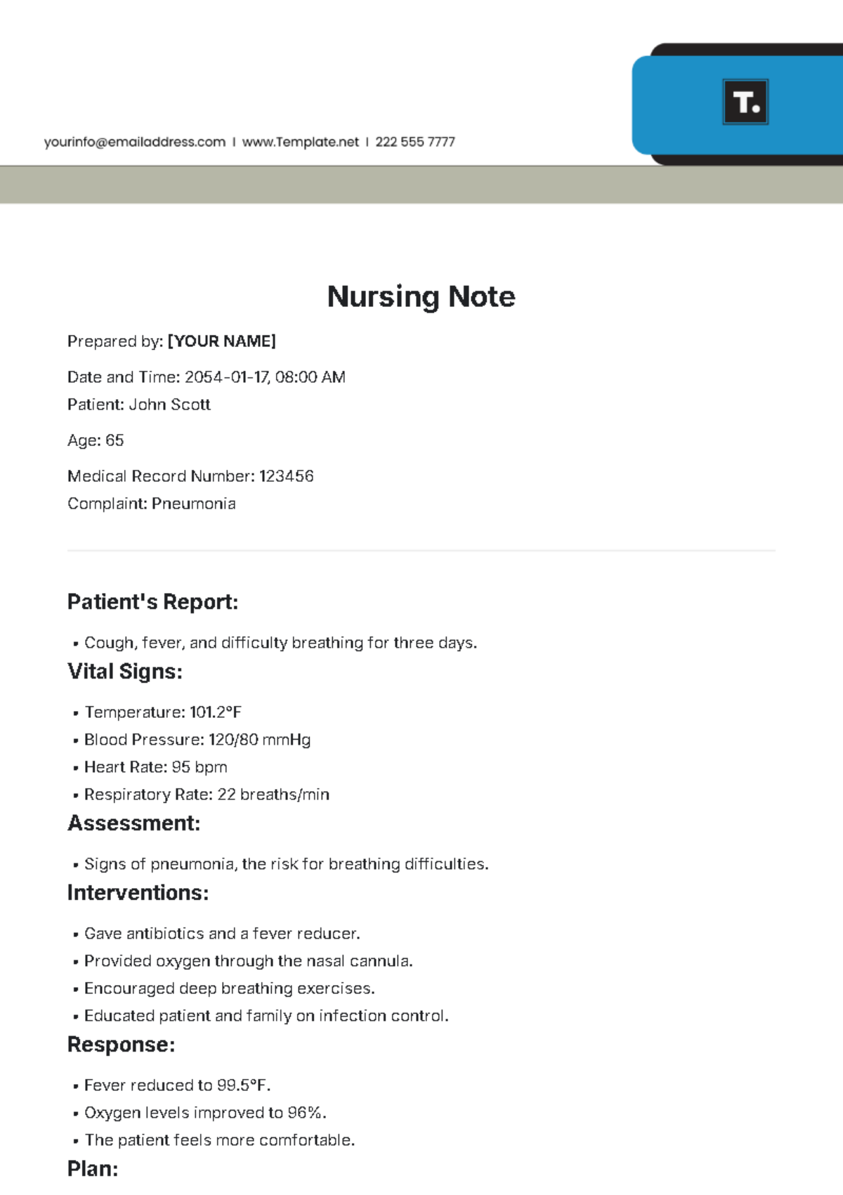 Free Nursing Note Template To Edit Online