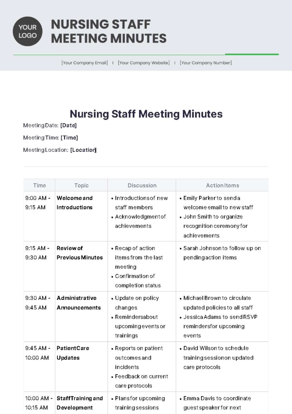 Free Nursing Staff Meeting Minutes Template To Edit Online