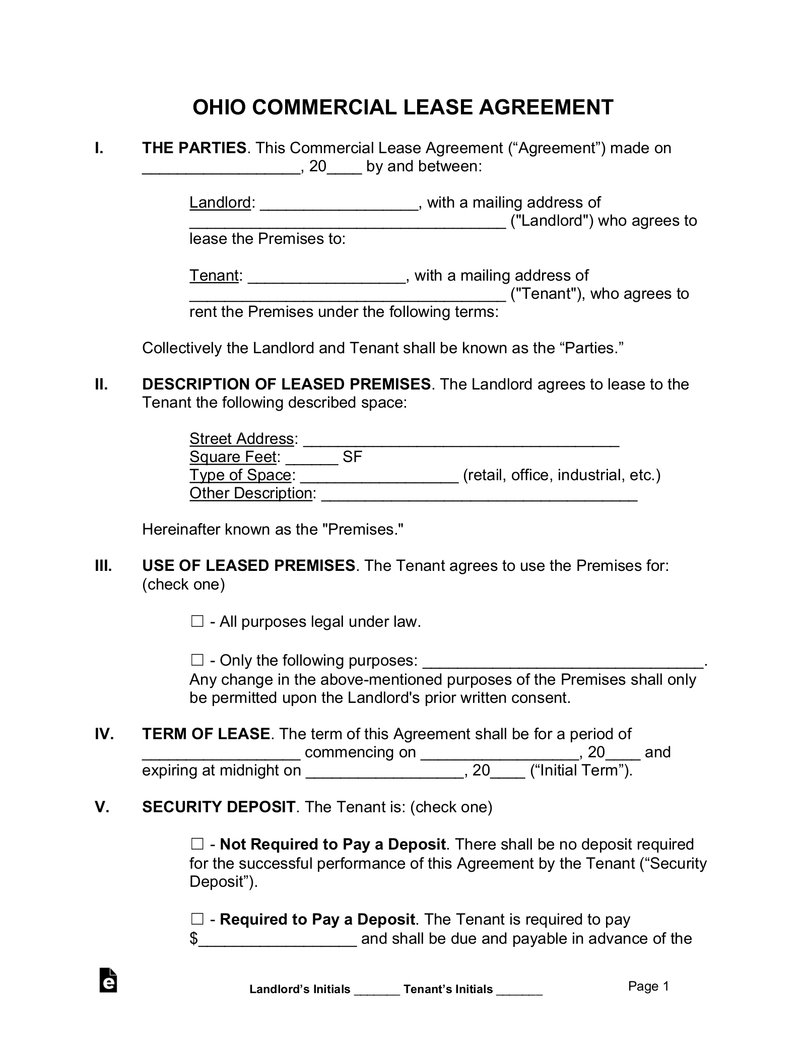 Free Ohio Commercial Lease Agreement Template PDF Word EForms