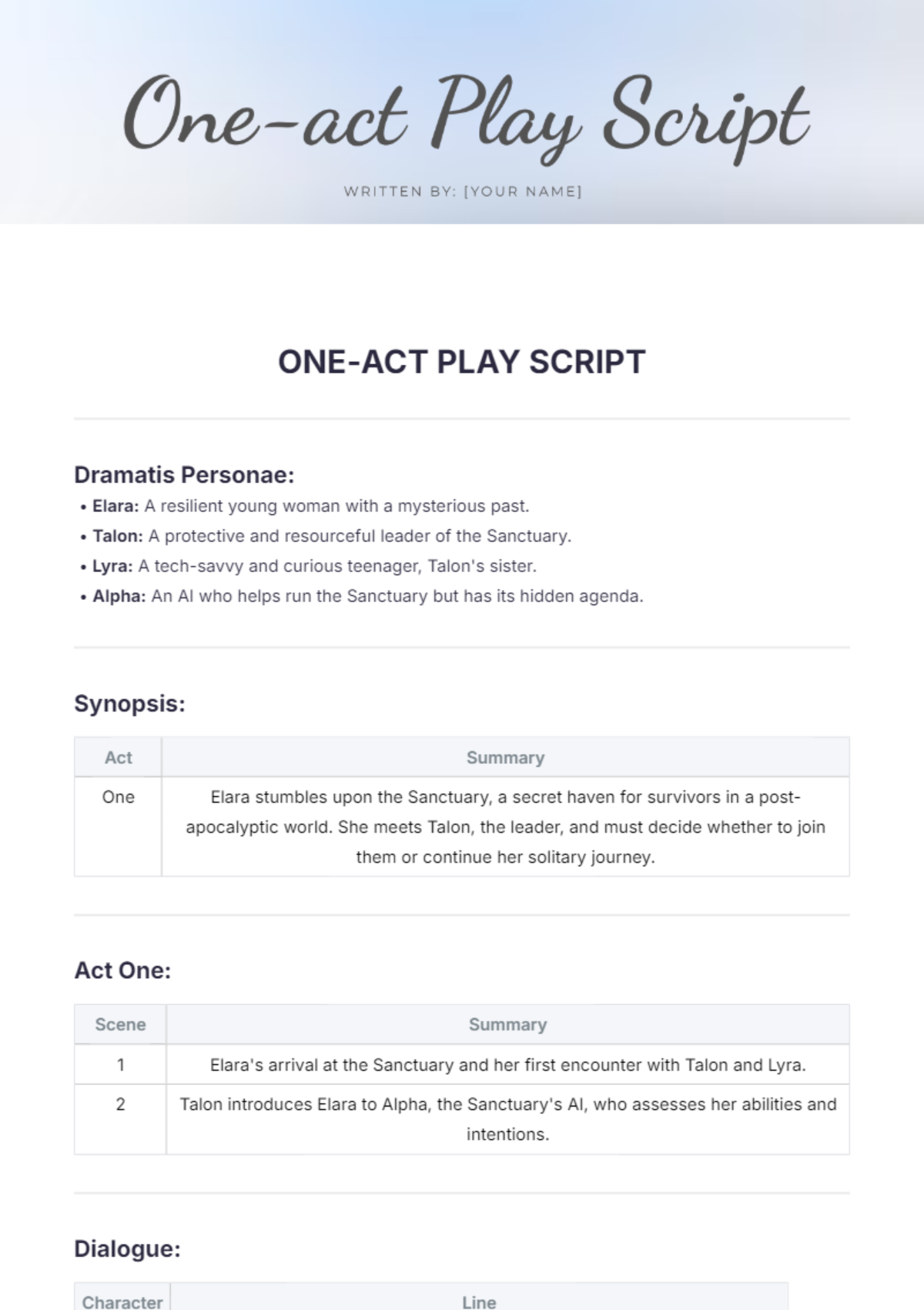 Free One Act Play Script Template To Edit Online Free One Act Play Script Template To Edit Online