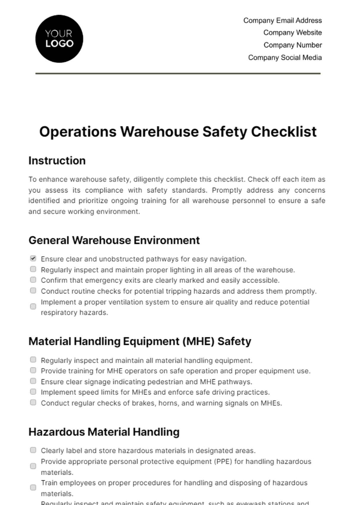 Free Operations Warehouse Safety Checklist Template To Edit Online Free Operations Warehouse Safety Checklist Template To Edit Online
