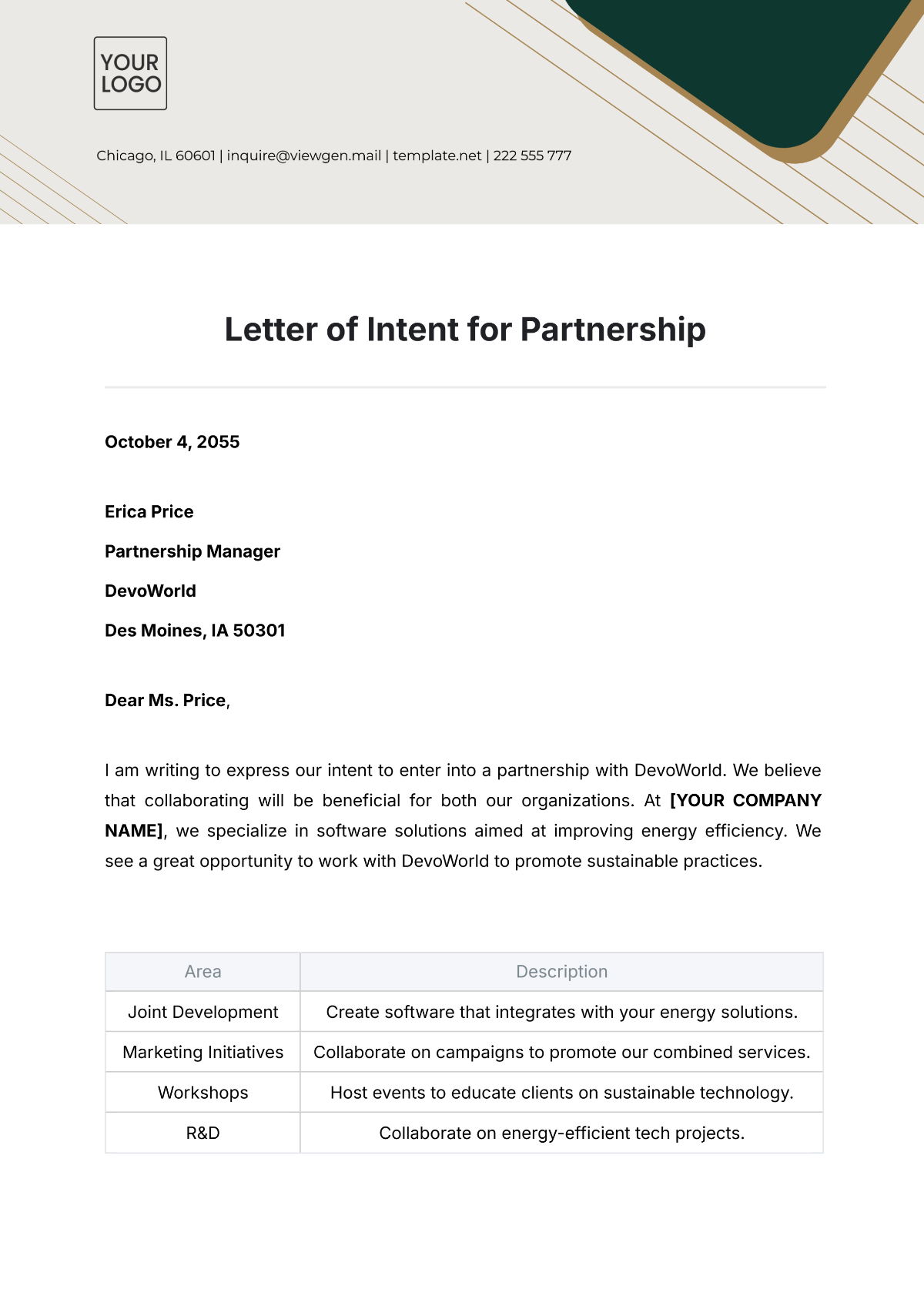professional partnership email template sales