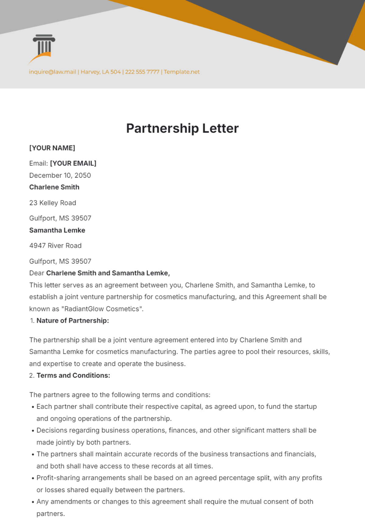 Free Partnership Letter Templates Editable And Printable