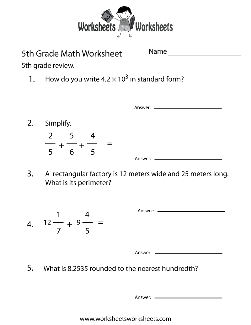 5th grade math worksheet