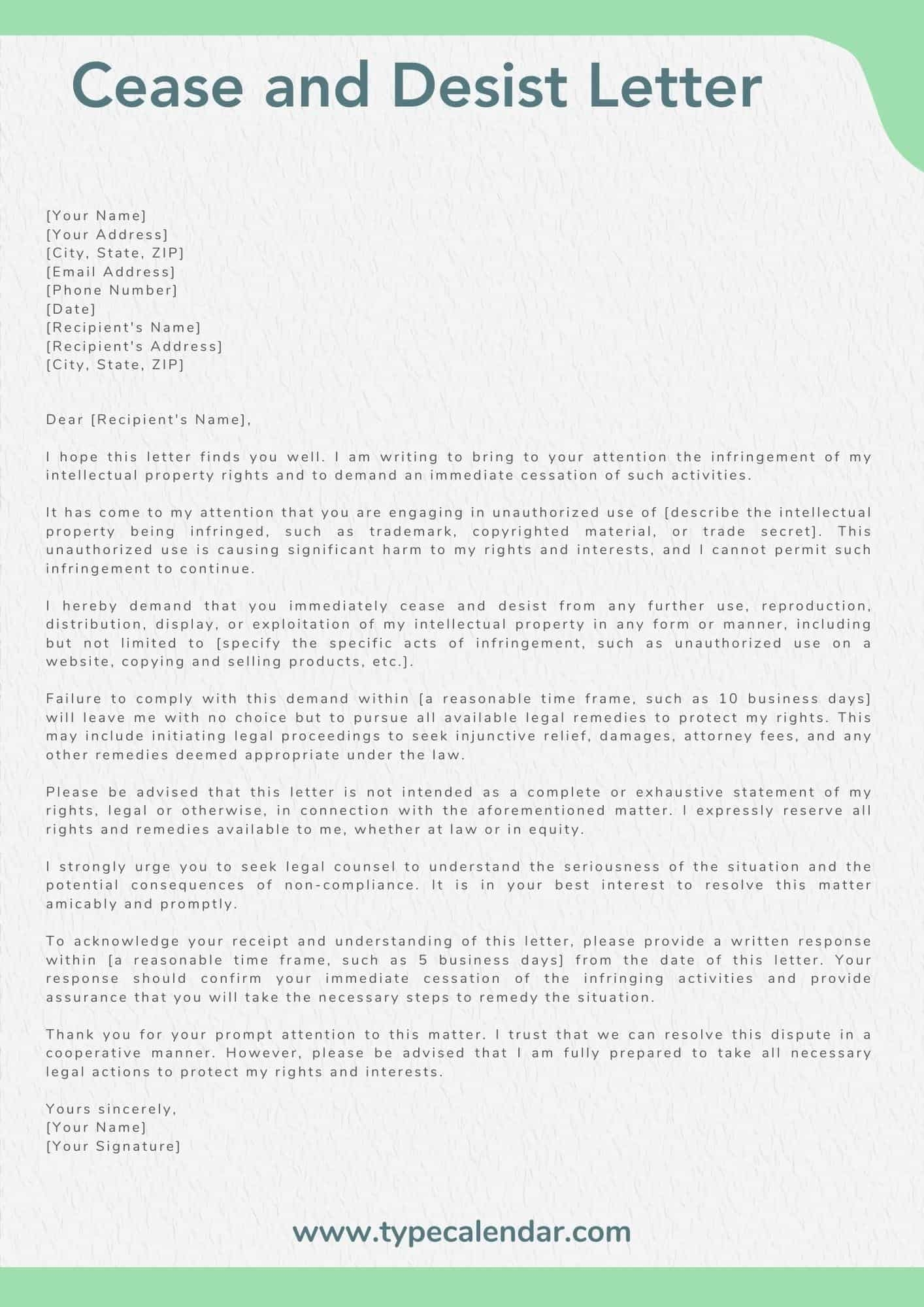 Free Printable Cease And Desist Letter Templates PDF Word Excel Free Printable Cease And Desist Letter Templates PDF Word Excel