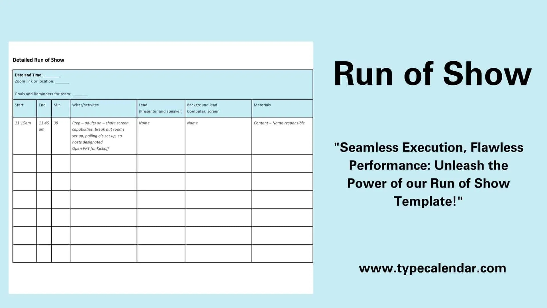 Free Printable Run Of Show Templates PDF Word Excel Example