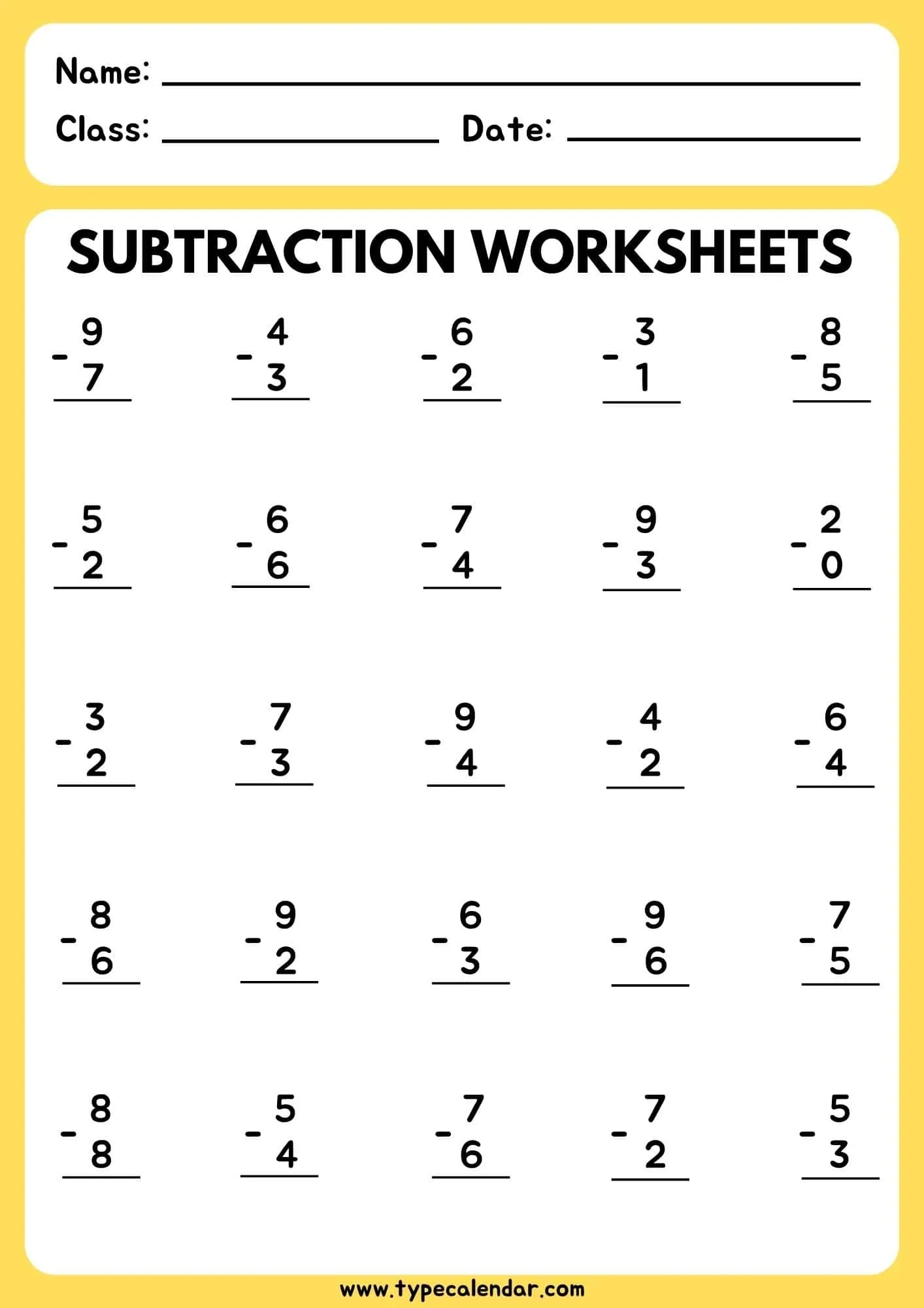 subtraction worksheets for 1st graders