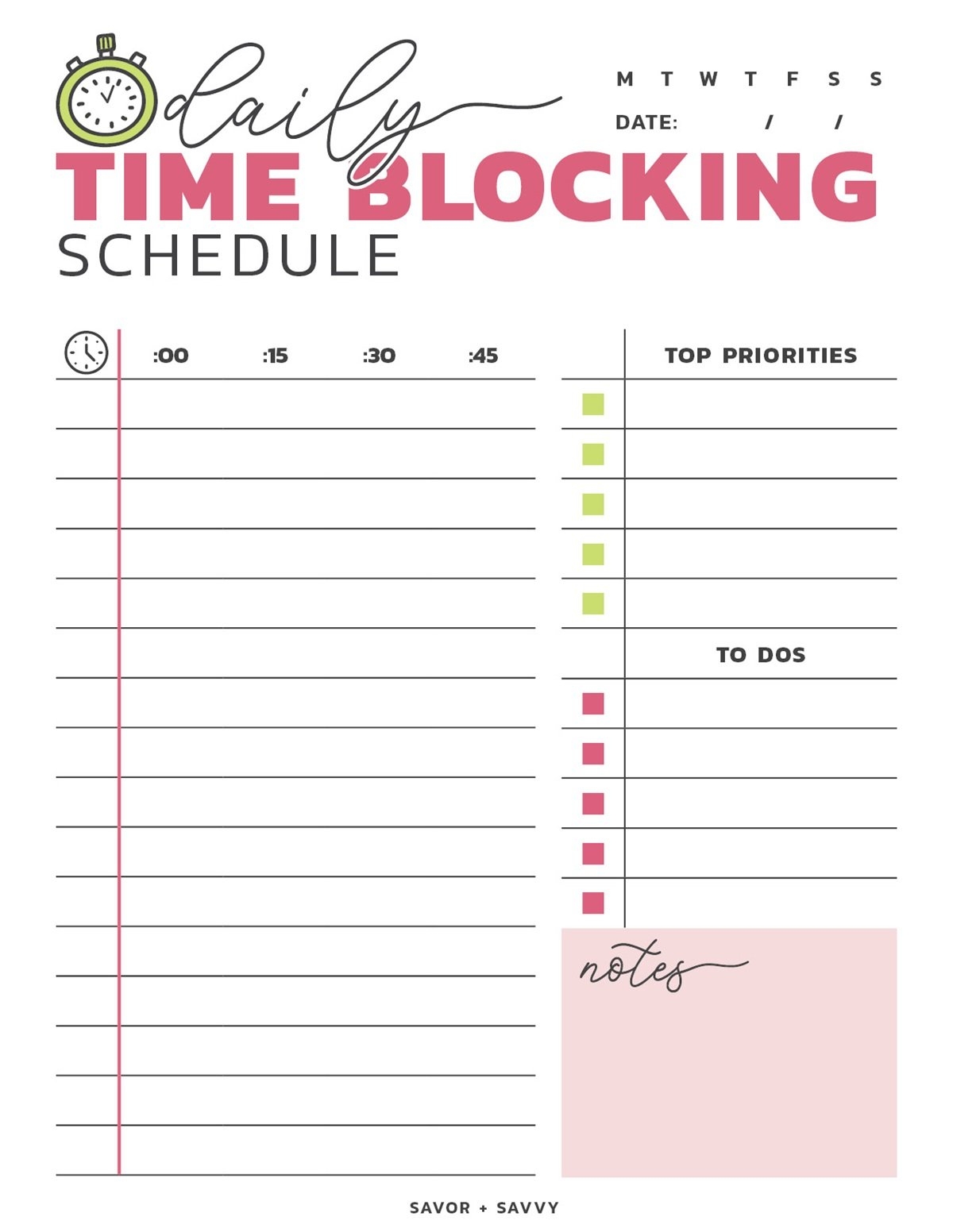 block schedule template