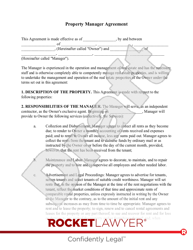 Free Property Manager Agreement Template Rocket Lawyer