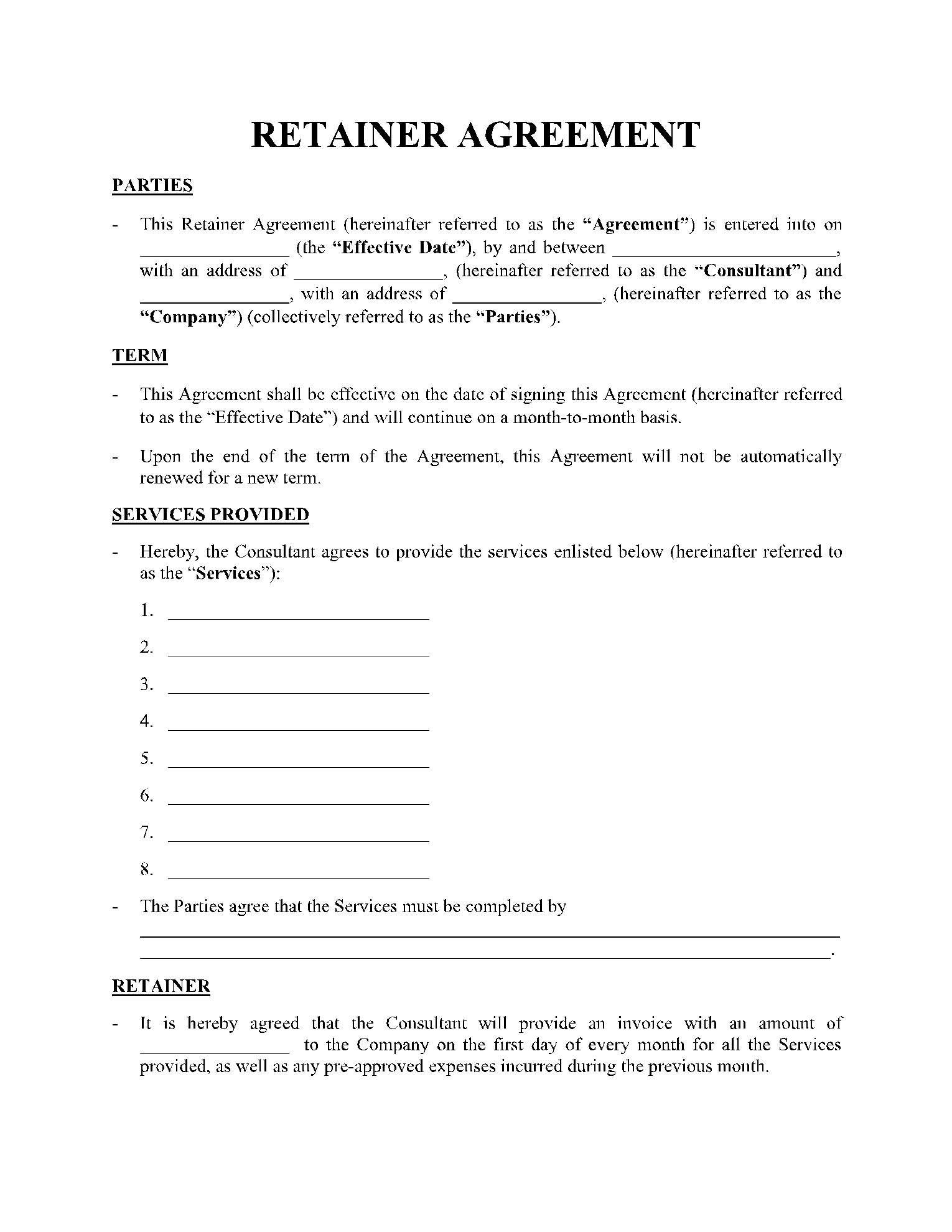 Free Retainer Agreement Template PDF CocoSign